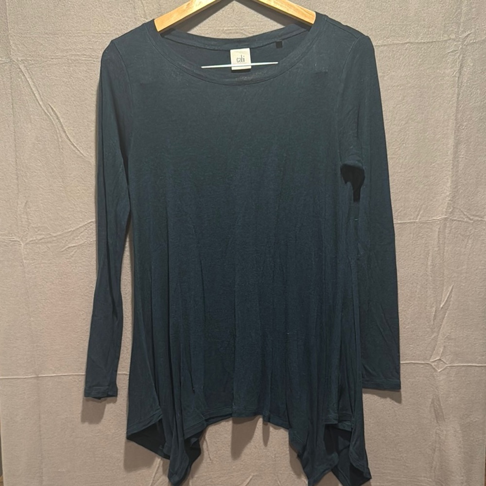 CAbi Blue Asymmetrical 3/4 Sleeve Tunic
